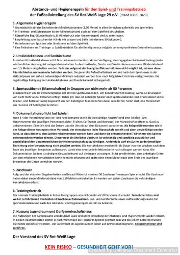 Hygienekonzept RW Lage für den Trainings-/Spielbetrieb