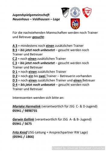 Trainer und Betreuer für die JSG-Mannschaften gesucht