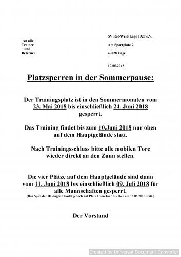 Platzsperren im Sommer 2018