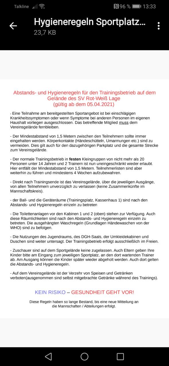 Freigabe des Sportbetriebs ab dem 06. April 2021