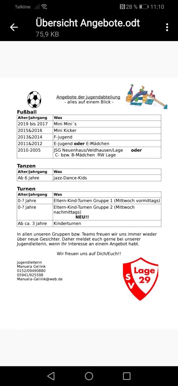Übersicht der Angebote der Jugendabteilung