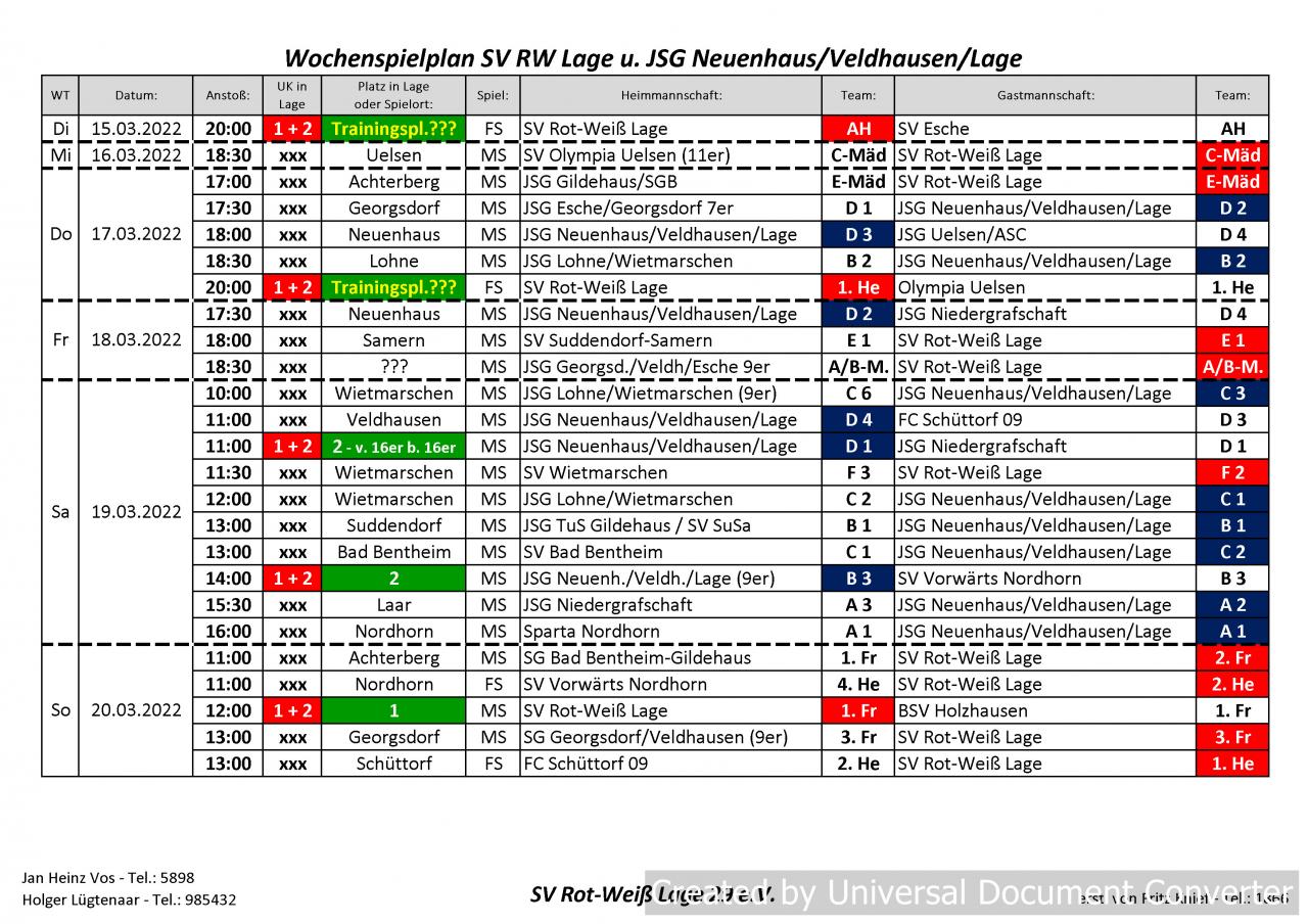 Spielplan für die 11. Kw