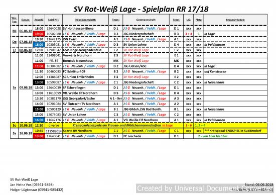 Spielplan für dir 23. & 24. Kw 2018